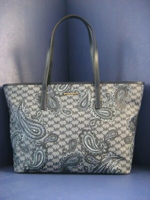 NWT Michael Kors Navy Paisley Emry Large Top Zip Tote Navy w/Gold-Tone Hardware - Image 1 of 4