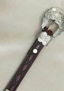 VTG Brighton Brown Silver Conch Belt Med Floral - Picture 1 of 9
