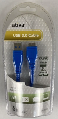 ATIVA Micro USB-A to MICRO-B USB 3.0 6 FT CABLE - Item # 482-002 - Image 1 of 2