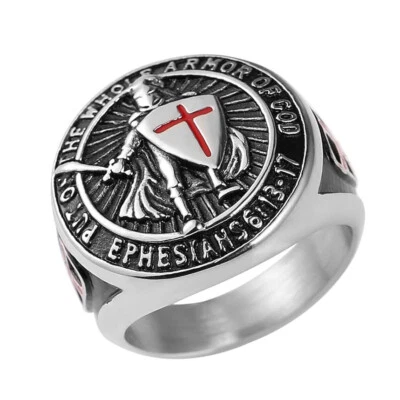 Knights Templar Put On The Whole Armor of God Ring Stainless Steel Szie 7-13 - Image 1 of 4