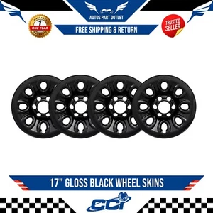 New 17" Gloss Black Wheel Skins Set of 4 For 2005-2015 Chevrolet Silverado 1500 - Picture 1 of 3