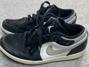 Nike Air Jordan 1 Strap Low Uomo Taglia 11 Nero Argento Opaco 574420-003 - Foto 1 di 18