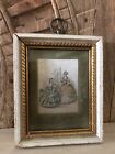 Vintage Small Consort Print On Silk Matted & Framed Glass Edwardian Two Ladies