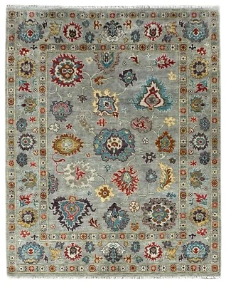 Alfombras Oushak modernas grises hechas a mano 8x10, alfombra de piso oriental Foto 1 de 4