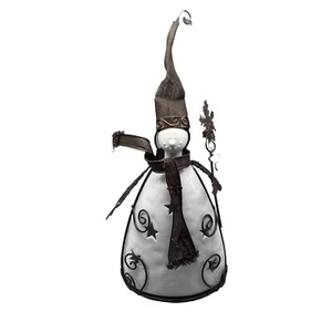 14" Tall White Ceramic & Metal Accents Tea Light Holder Snowman Star Cutouts - Picture 1 of 13