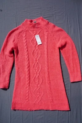 Suéter Ann Taylor LOFT Largo Tejido con Cable Talla XS, Salmón Nuevo con Etiquetas   Foto 1 de 4
