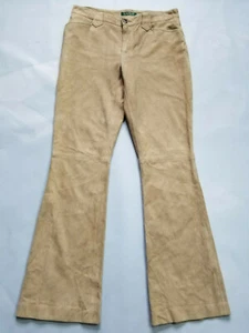 LAUREN RALPH LAUREN JOSS NATURAL SAND GOAT SUEDE LEATHER LADIES PANT SIZE 8 - Picture 1 of 11