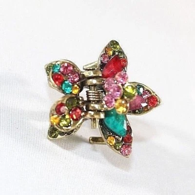 Nueva garra pinza de pelo vintage con flores vibrantes tono dorado con cristales multicolores Foto 1 de 4
