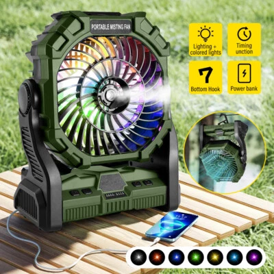 Portable Camping Misting Fan with LED Light 20000mAh Rechargeable Mister Fan - Image 1 of 4