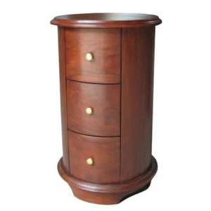 Solid Mahogany Bedside Table Chest With Three Drawers Round Cylindrical BS021 - Picture 1 of 1