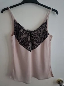 Size 10 Star By Julien Macdonald Nude/Beige Black Lace Trimmed Vest Top - Picture 1 of 7