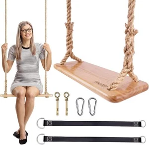 Hanging Wooden Swing, Swing Seat 24"x 8"x 1.2", Tree Swing for Adults Kids - Picture 1 of 8