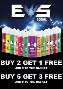 EVS 100ml E Liquid 0mg NoNic Vape Juice Flavour 70VG 30PG BUY 2 GET 1 FREE CHEAP - Picture 1 of 12