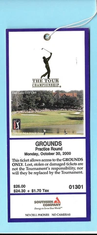 2000 Tour Championship East Lake Oct 30 PGA Ticket Phil Mickelson Winner Cover