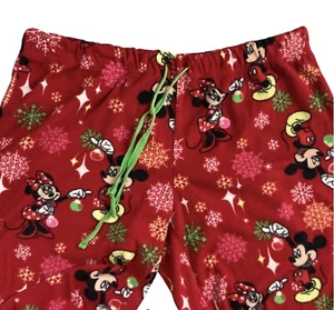 Disney Sleepwear Mickey Minnie Fleece Pajama Bottoms Christmas Ornaments Snow - Picture 1 of 10
