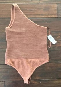 NWT Abercrombie & Fitch sz S Bodysuit Top One Shoulder Thong Leotard Brown - Picture 1 of 11