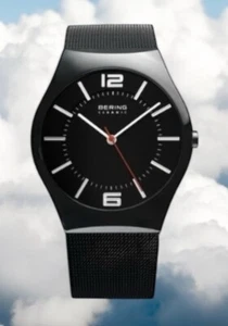 Bering Black Slim Ceramic Wristwatch - 32039-448 Stainless Steel Strap NWOB - Picture 1 of 11