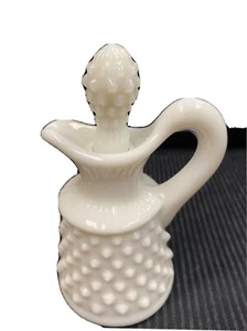 Hobnail Oil Vinegar Cruet Milk Glass Small Vinegar With Stopper 5”T 2”W - Picture 1 of 11
