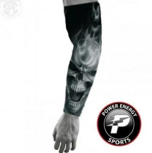 Football Baseball Shooter Compression No Slip Arm Sleeve Black Wht Skull Flames - Picture 1 of 2