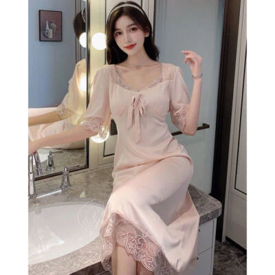 Mujeres Satén Seda Vestido Prendas para dormir Sexy Vestido Lencería Camisón Camisón Foto 1 de 4