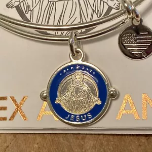 NWT Alex and Ani "JESUS" Shiny Silver w/Blue Adjustable Bracelet w/Card and Tag - Picture 1 of 4