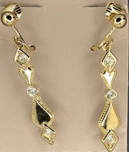 C1990s Vintage Clip-On Gold Tone Dangle Drop Earrings Sparkling Reflection Avon - Picture 1 of 6
