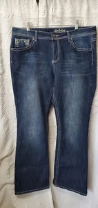 Love Indigo Premium Jeans verziert Klappe Tasche Bootcut Größe 16 Innennaht 32 Zoll - Bild 1 von 11