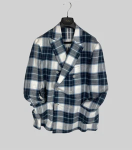 Belvest G10662 Check Blue Linen Jacket Size 52 RRP €2200 - Picture 1 of 6
