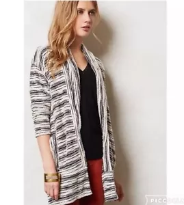 Cardigan aperto Anthropologie Dolan Verona a righe comodo in maglia taglia L nero panna - Foto 1 di 4