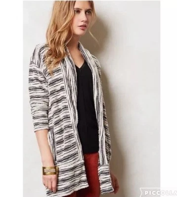 Cárdigan abierto Anthropologie Dolan Verona a rayas acogedor tejido talla L negro crema  Foto 1 de 4
