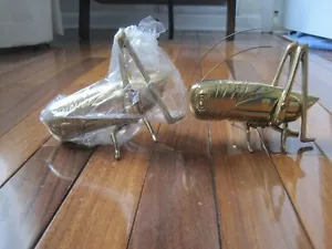 Vintage Chinese Solid Brass Crickets Portend GOOD LUCK VERY NICE QUALITY COOL - Picture 1 of 7