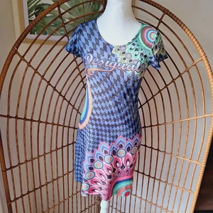 DESIGUAL Dress S Y2K Floral Paisley Embellished Bodycon Rhinestones Stretch NWOT - Picture 1 of 7