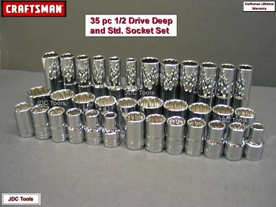 CRAFTSMAN 35pc Short & Deep 1/2 SAE METRIC MM 12pt ratchet wrench socket set 33 - Image 1 of 4