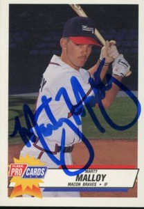 1993 Macon Braves MARTY MALLOY Signed Card autograph RC MARLINS