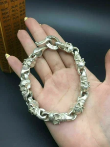 Chinesisches Miao Silberguss cool Totenkopf Statue Armband Schmuck Sammlerstück Geschenk Kunst - Bild 1 von 4