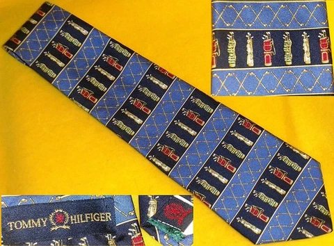 NECK TIE Designer TOMMY HILFIGER 100% Italian SILK Golf Bag Clubs GOLFING 59" Cover