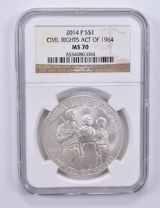 2014-P Civil Rights Act Commemorative Dollar MS70 NGC Brown Label *7692 - Picture 1 of 5