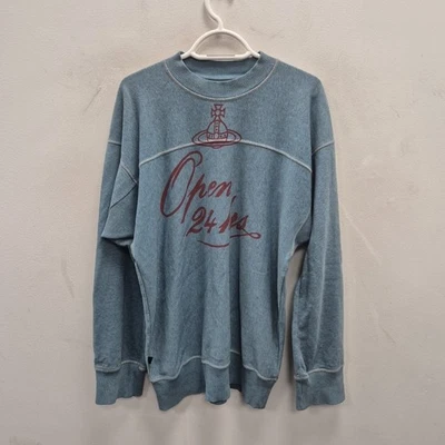 Vivienne Westwood Open 24 Hours Large Print Blue Square Sweater Jumper Small - Image 1 of 4