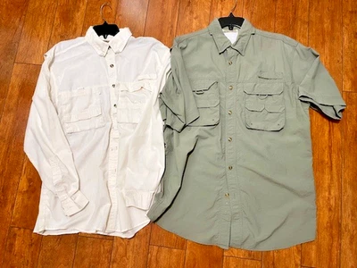 Lot of 2 Rugged Earth Men Fishing Shirt. L & S Sleeve Cream & Green. Size M - Image 1 of 4