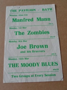 Moody Blues/Zombies/Manfred Mann/Joe Brown 1965 Pavilion, Bath Handbill - Picture 1 of 1