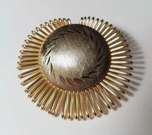 Vintage West Germany Round Sunburst Scarf Brooch Clip Gold Tone Ornate Filigree - Picture 1 of 7