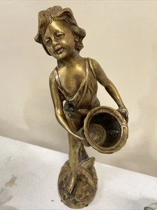 Cast Bronze Boy with Basket 17.5” Statue Art Nouveau Moreau French - Picture 1 of 4