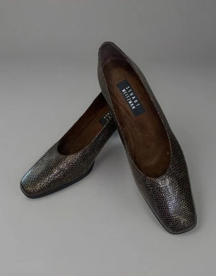 Stuart Weitzman Womens Size 9.5M Brown Pump Heels Slip Snakeskin Embossed - Image 1 of 4