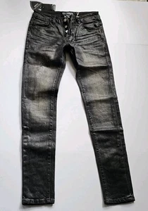 Designer En Noir Men's Black Wax Coated Skinny Fit Denim Jeans Sz 28 W X 31 Nwt - Picture 1 of 16