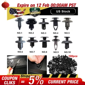 100 pcs Fender Clips Trim Car Auto Push Pin Rivet Bumper Fastener Panel Retainer - Picture 1 of 12