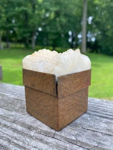 Hammered Metal with Quartz Topped Worn Metal 2 inch Trinket Box - Picture 1 of 7
