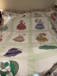 Grandmas Vintage 86 x 104 Handmade signed sunbonnet sue signed Quilt Never Used  - Picture 1 of 11