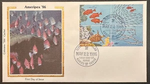 Palau #103(4 stamps from) FDC 1986 Ameripex '86 Coloranos silk cachet; marine *d - Picture 1 of 2