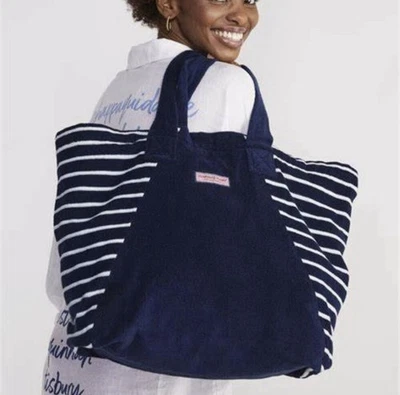 Vineyard Vines Deep Bay Terry Towel Beach Bag Navy - Image 1 of 4
