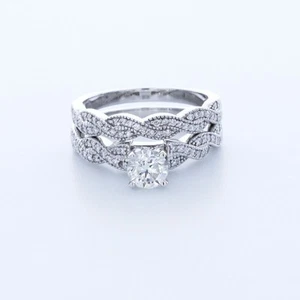 1,8 KT LABOR DIAMANTEN G/VS1 RUNDSCHLIFF 18K WEISSGOLD TWIST-BAND SEITENSTEIN RING SET - Bild 1 von 5